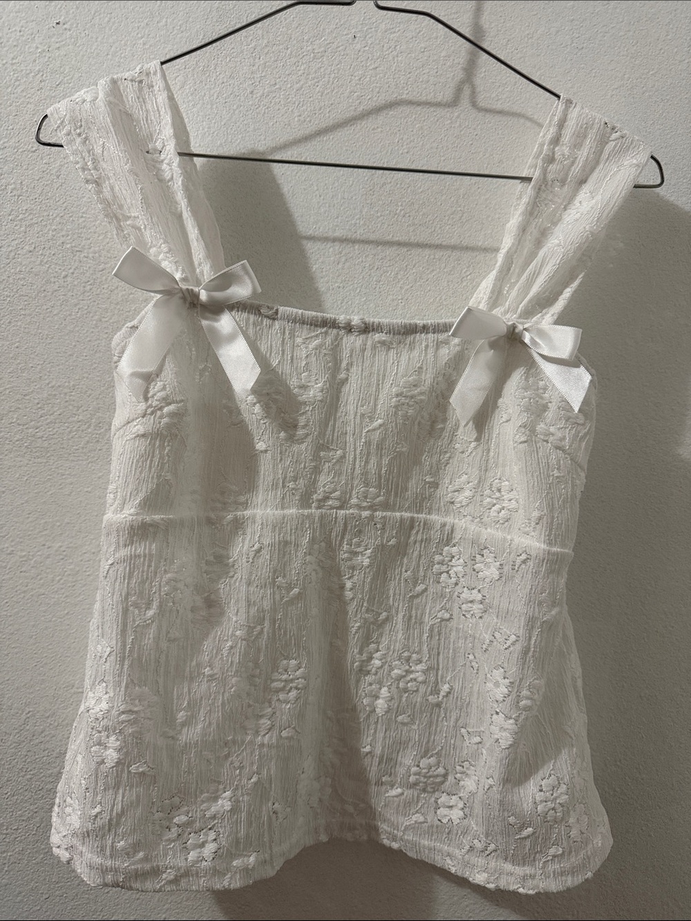 White Lace Bow-Shoulder Tank Top